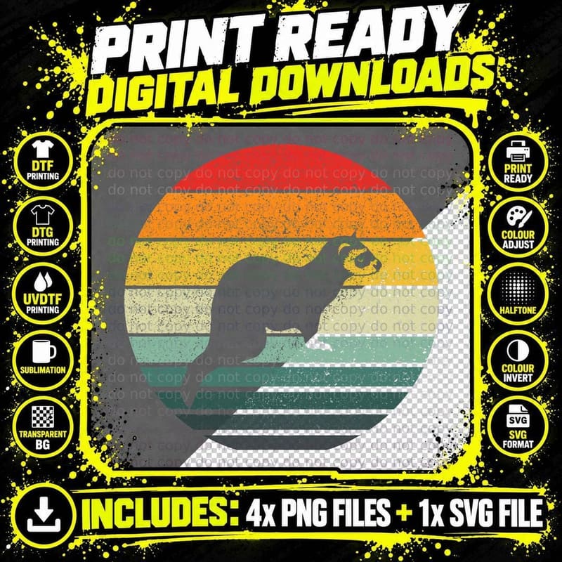 Vintage Ferret Retro T-Shirt Png SVG Digital Bundle