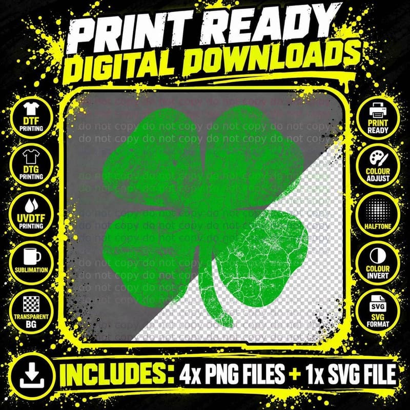 Vintage Irish Clover St. Patrick's Day Lucky Graphic Png SVG Digital Bundle