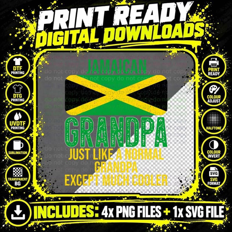 Vintage Jamaican Grandpa Jamaica Flag for Father's Day Png SVG Digital Bundle