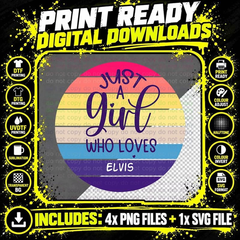 Vintage Just a Girl Loves Elvis T-Shirt Png SVG Digital Bundle
