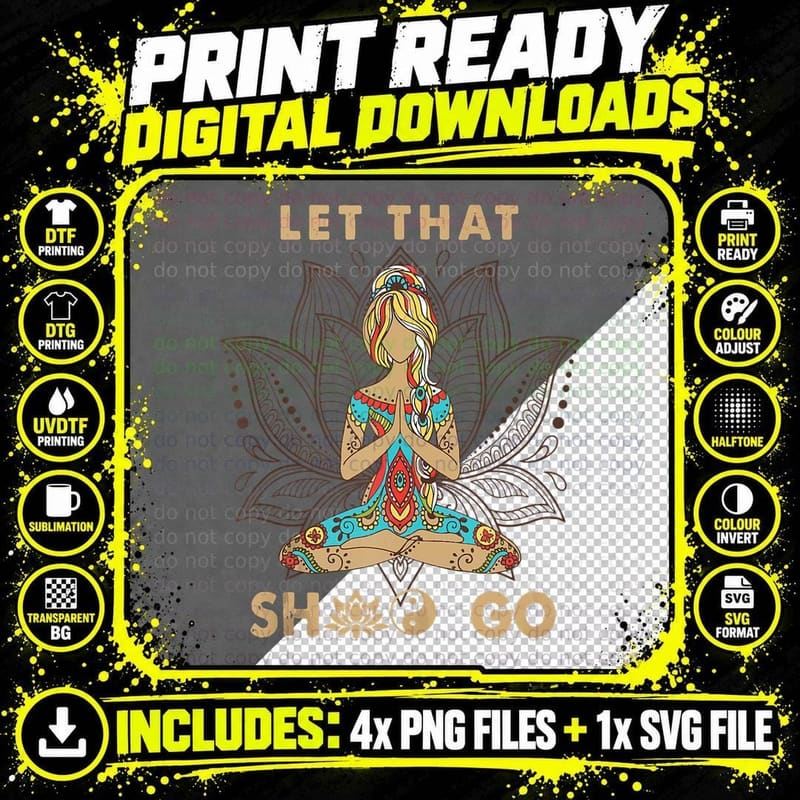 Vintage Let That Shit Go Yoga Meditation Spiritual Png SVG Digital Bundle