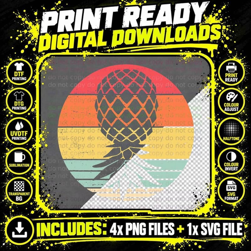 Vintage Lifestyle Retro Upside Down Pineapple Swinger Png SVG Digital Bundle