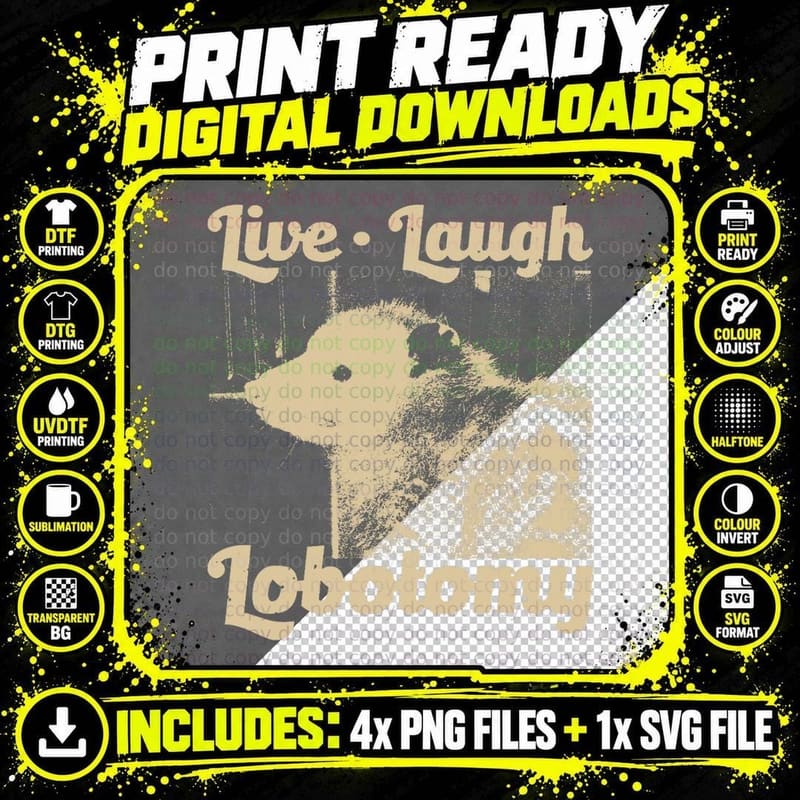 Vintage Live Laugh Lobotomy Lobotomies Retro Opossum Png SVG Digital Bundle
