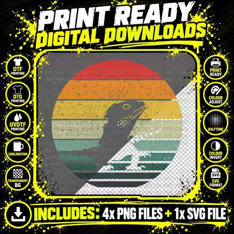 Vintage Lizard Retro Design T-Shirt Png SVG Digital Bundle