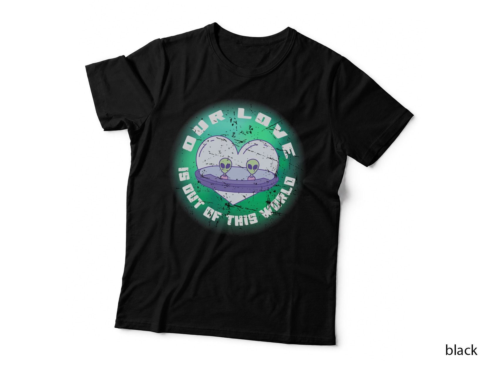 Vintage Matching Couple Valentines Day - Alien UFO Spaceship T-Shirt