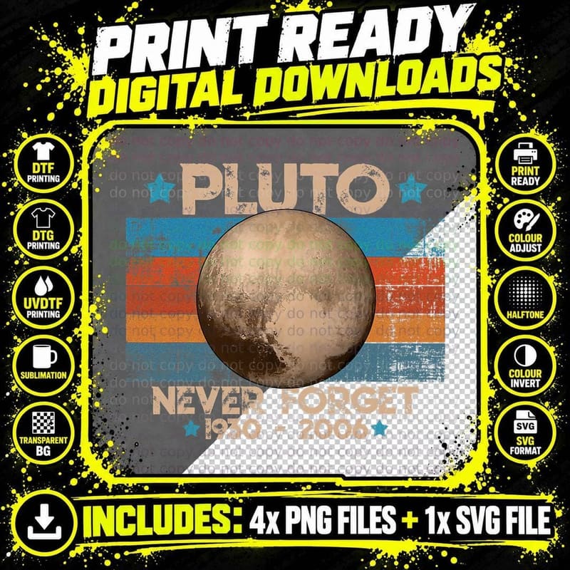 Vintage Never Forget Pluto Nerdy Astronomy Space Science Png SVG Digital Bundle