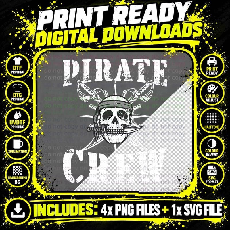 Vintage Pirate Crew Design - Pirate Crew T-Shirt Png SVG Digital Bundle