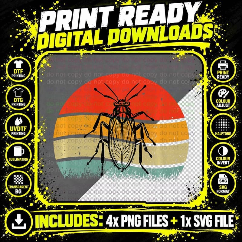 Vintage Retro Cockroach Insect Cockroach Roach T-Shirt Png SVG Digital Bundle