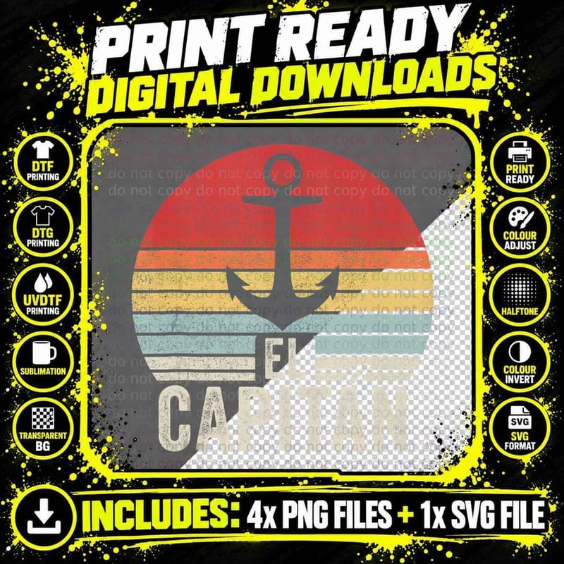 Vintage Retro El Capitan Captain Anchor Boat Sail T-Shirt Png SVG Digital Bundle