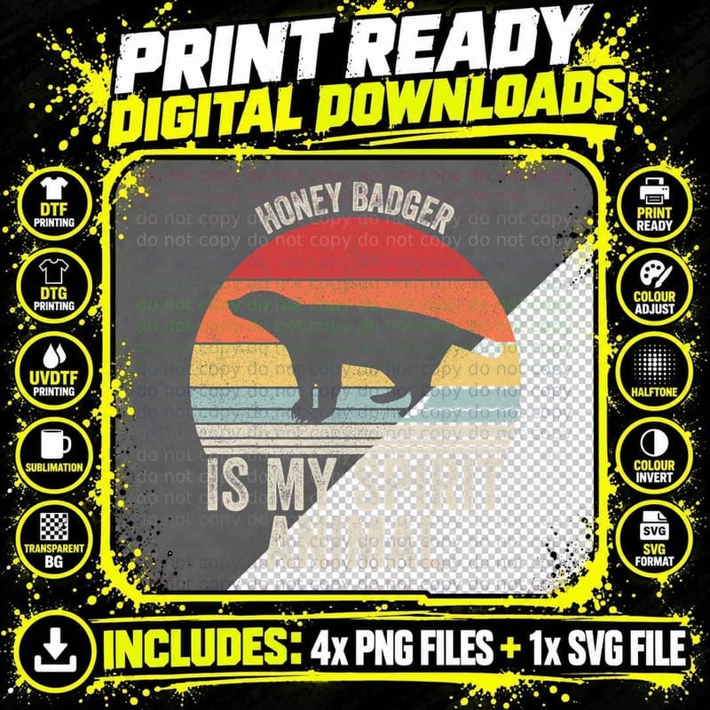 Vintage Retro Honey Badger Is My Spirit Animal T-Shirt Png SVG Digital Bundle