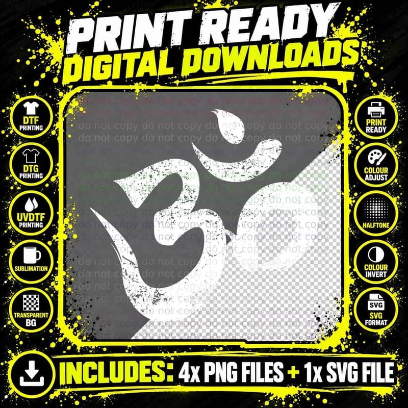 Vintage Retro Om Meditation Spiritual Indian Yoga Symbol Png SVG Digital Bundle
