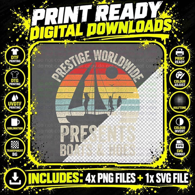 Vintage Retro Prestige Worldwide Presents Boats and Hoes Png SVG Digital Bundle