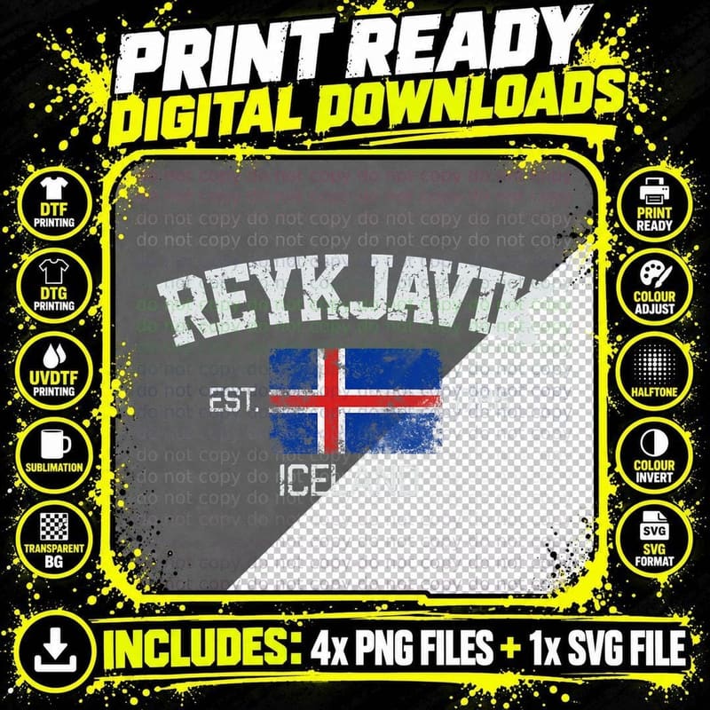 Vintage Reykjavik Iceland Souvenir Gift T-Shirt Png SVG Digital Bundle