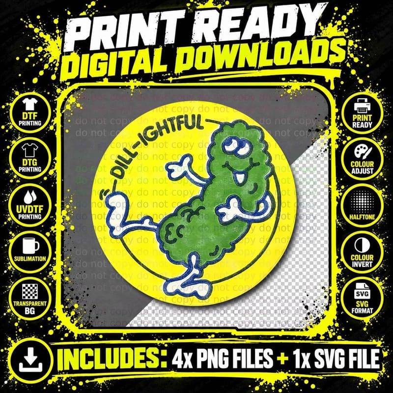 Vintage Scratch and Sniff Sticker Dill Pickle Png SVG Digital Bundle