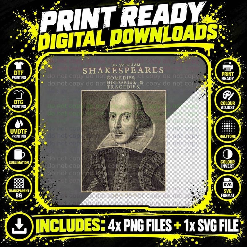 Vintage Shakespeare Literature - William Shakespeare Png SVG Digital Bundle