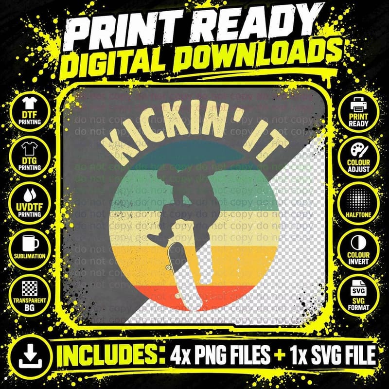 Vintage Skateboard Design for Boys Girls Kids Png SVG Digital Bundle
