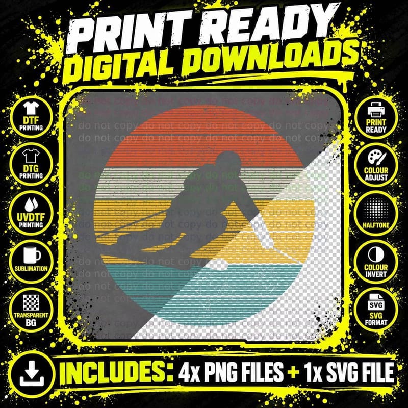 Vintage Ski - Skiing Winter Sports Racing Skier Gift Png SVG Digital Bundle