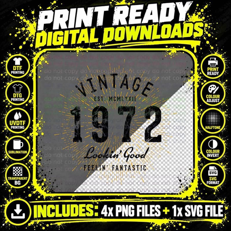 Vintage Style 1972 Birthday Pullover Hoodie Png SVG Digital Bundle