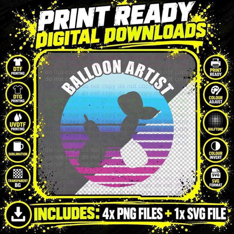 Vintage Sunset Balloon Animal Balloon Twister Balloon Png SVG Digital Bundle