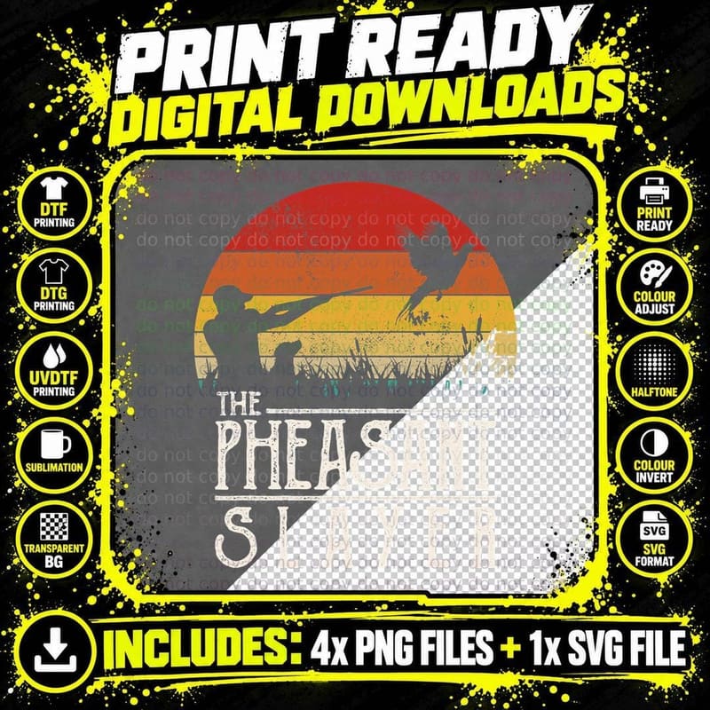Vintage Sunset Retro Style Pheasant Hunting Pheasant Png SVG Digital Bundle