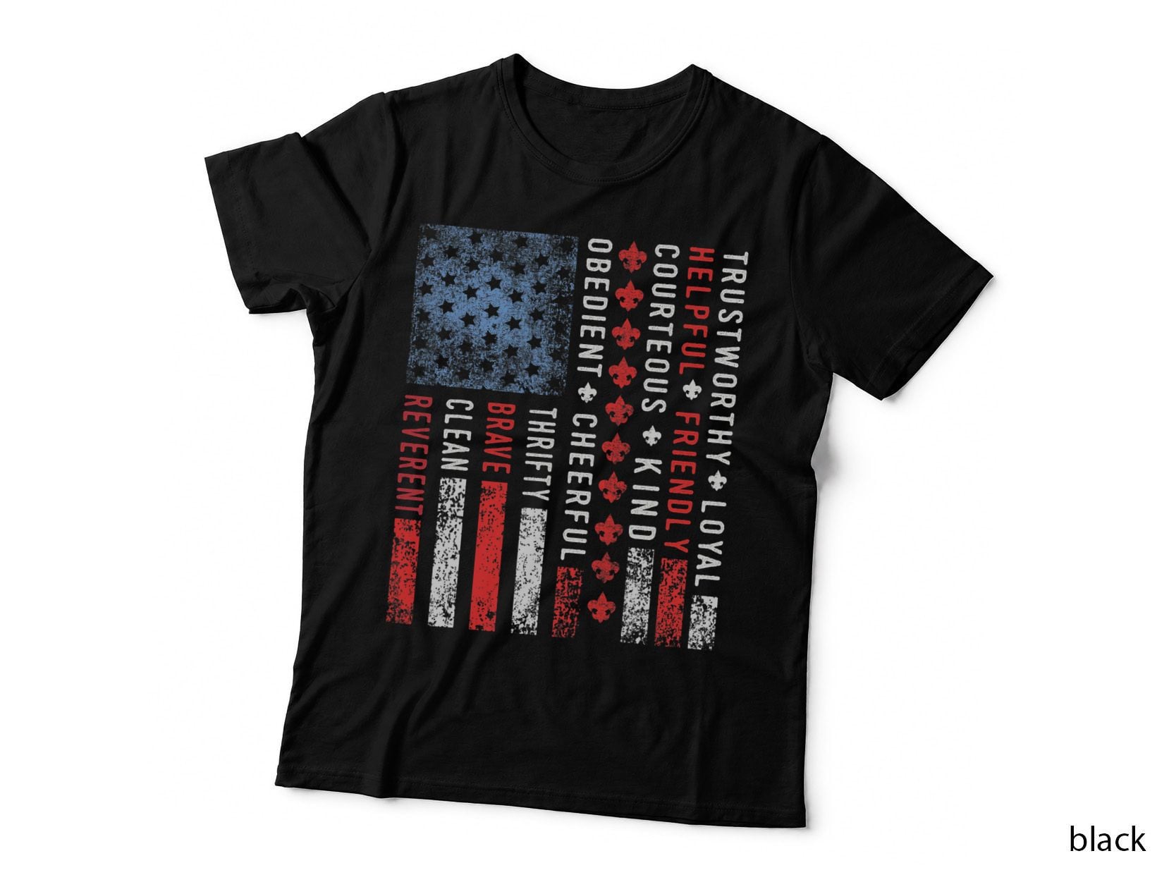 Vintage US America Flag Scouting Scout Law T-Shirt