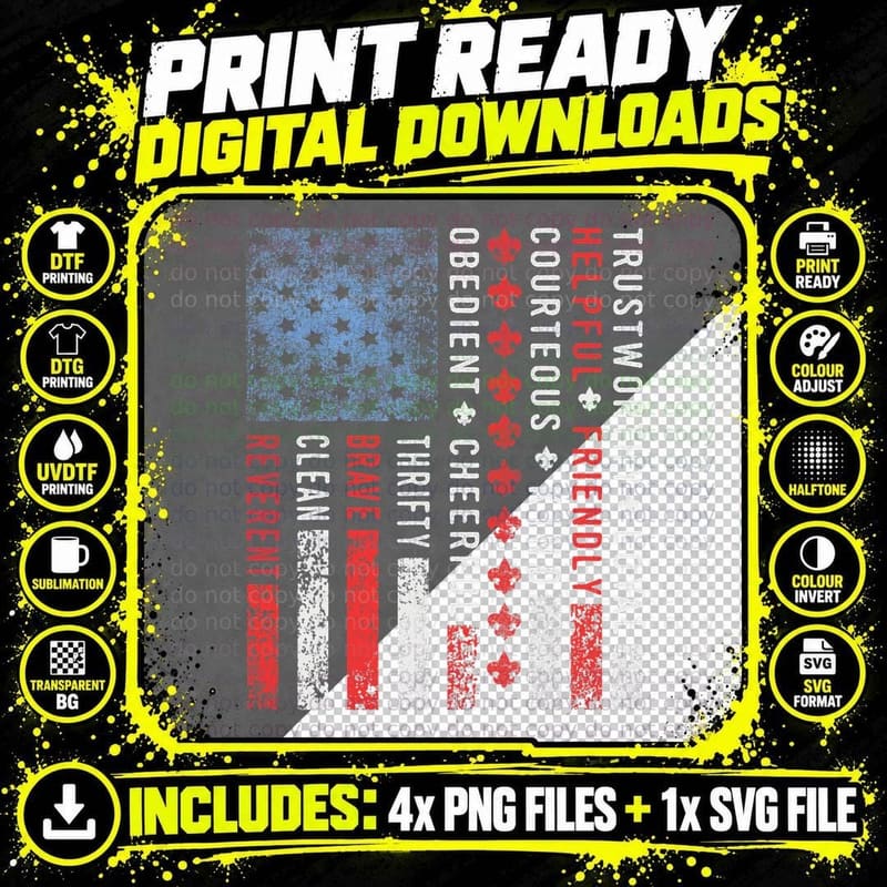 Vintage US America Flag Scouting Scout Law T-Shirt Png SVG Digital Bundle