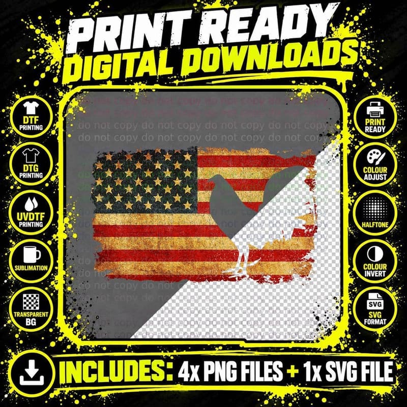 Vintage US Flag Cock Fight T Shirt Png SVG Digital Bundle