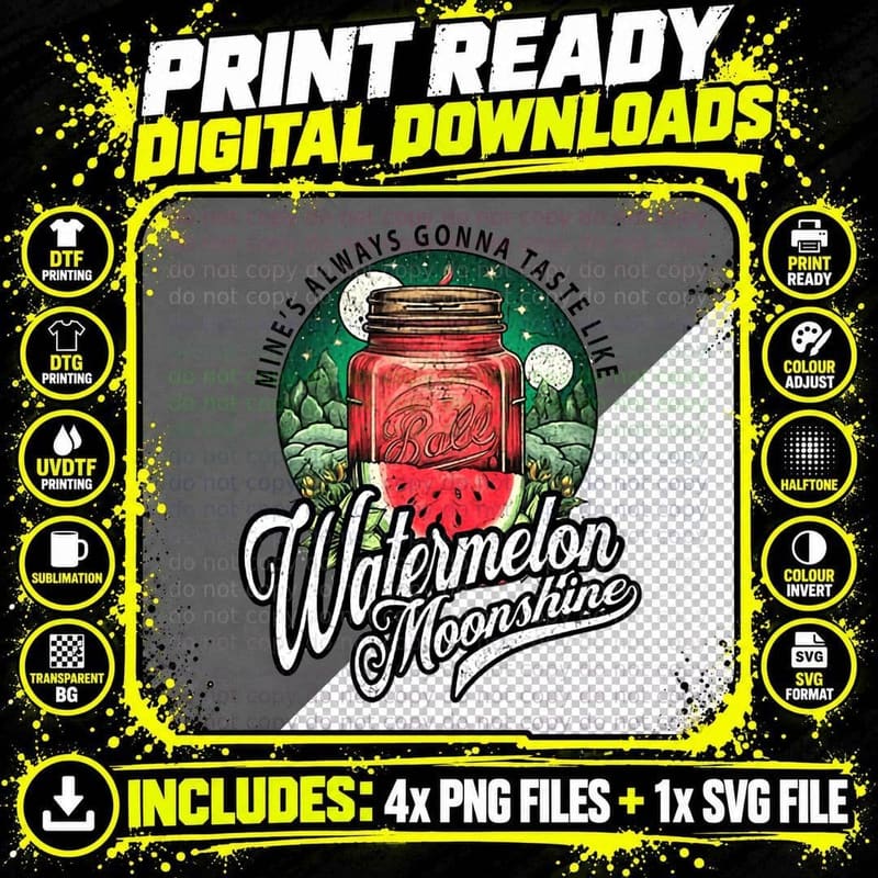 Watermelon Moonshine Retro Country Music T-Shirt Png SVG Digital Bundle