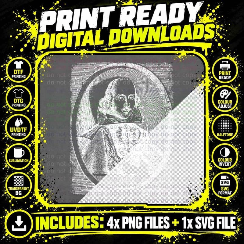 William Shakespeare Retro Classic Will Shakespeare Png SVG Digital Bundle