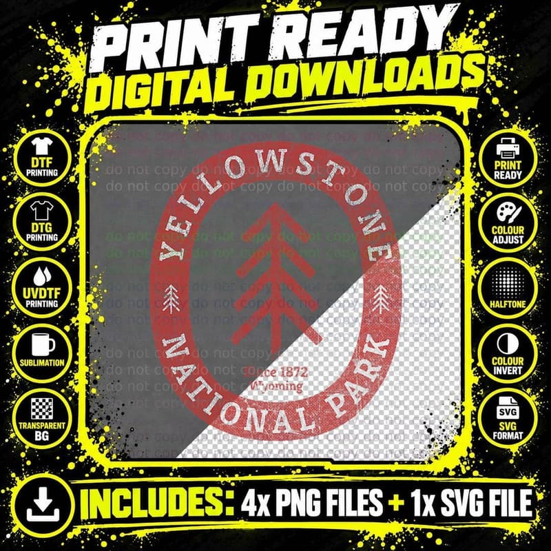 Yellowstone National Park - Distressed and Vintage Png SVG Digital Bundle