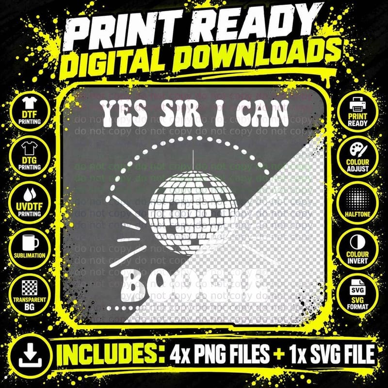 Yes Sir I Can Boogie Shirt, 70s 80s Disco Shirts for Png SVG Digital Bundle