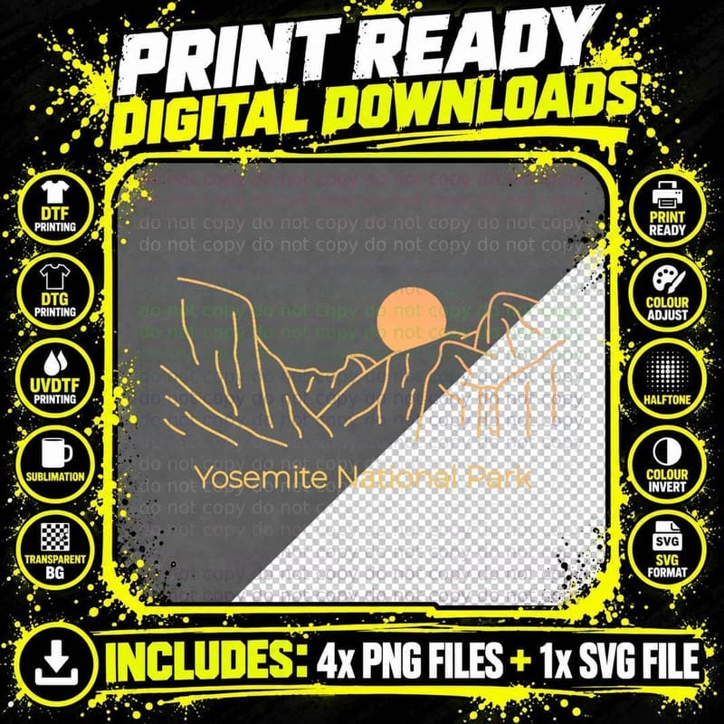 Yosemite National Park - Skyline Throwback Design - Png SVG Digital Bundle