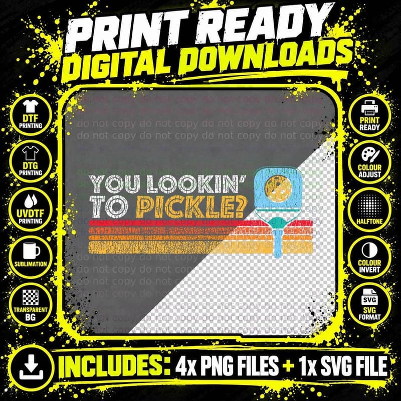 You Lookin' to Pickle Pickleball Retro 80s Fit2serve 90s Png SVG Digital Bundle