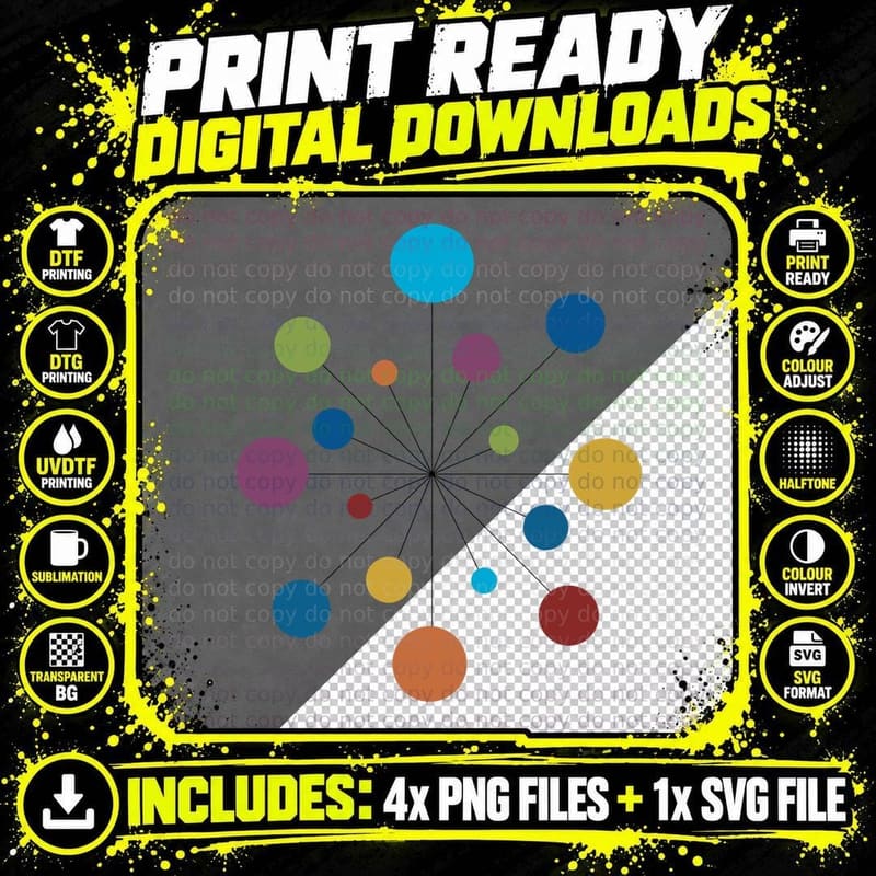 1950s Retro Midcentury Modern Atomic Starburst Circles Png SVG Digital Bundle