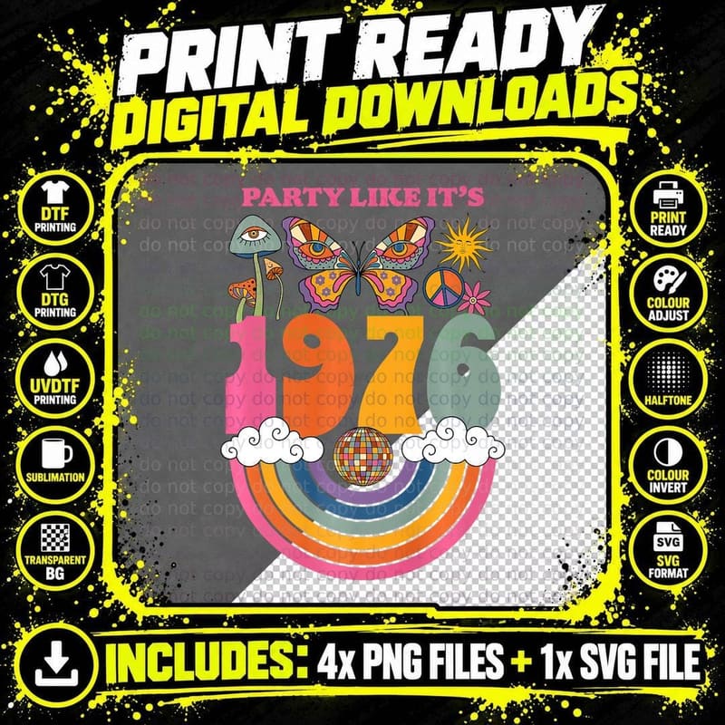 1976 Birthday Party Costume T-Shirt, 70s Disco Outfits Png SVG Digital Bundle