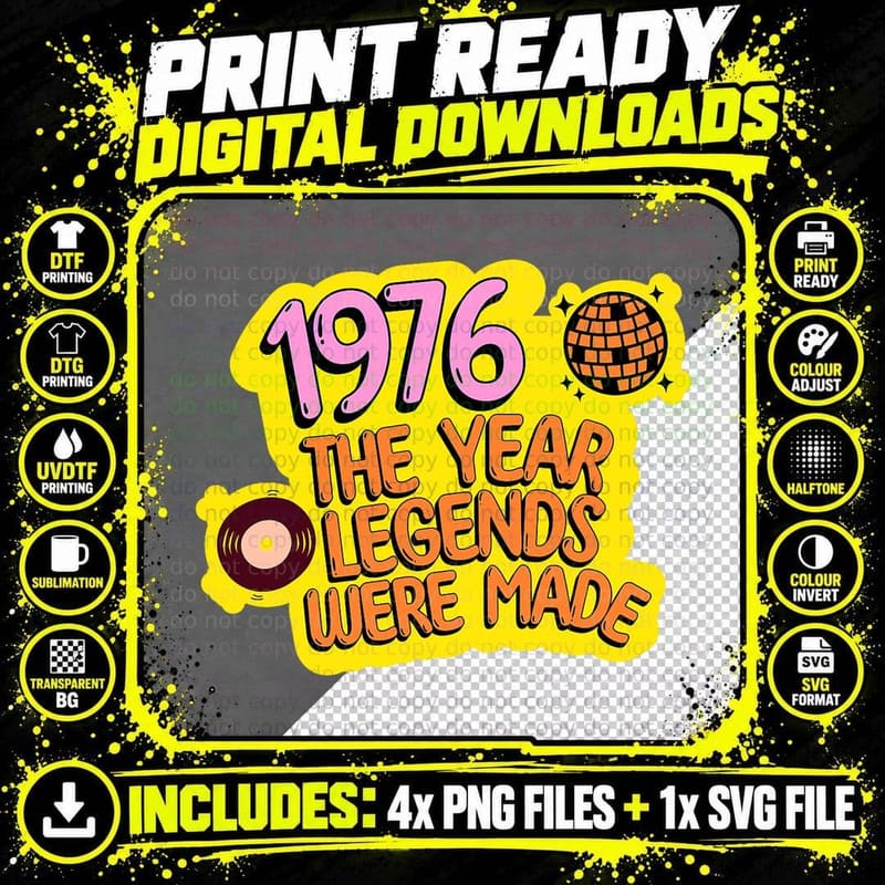 1976 Disco Ball T-Shirt, Retro Birthday Gift Png SVG Digital Bundle