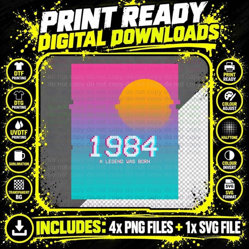 1984 Birthday Legend I VHS Glitch Vaporwave 80s Retro Png SVG Digital Bundle