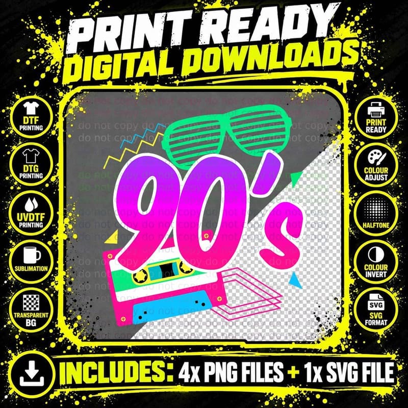 1990's 90s Retro I Heart the Nineties T-Shirt Png SVG Digital Bundle