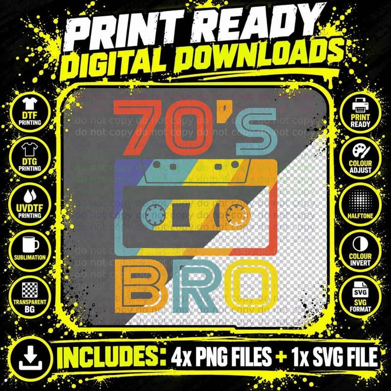 70's Bro Retro T-Shirt, 1970s Party Tee Png SVG Digital Bundle