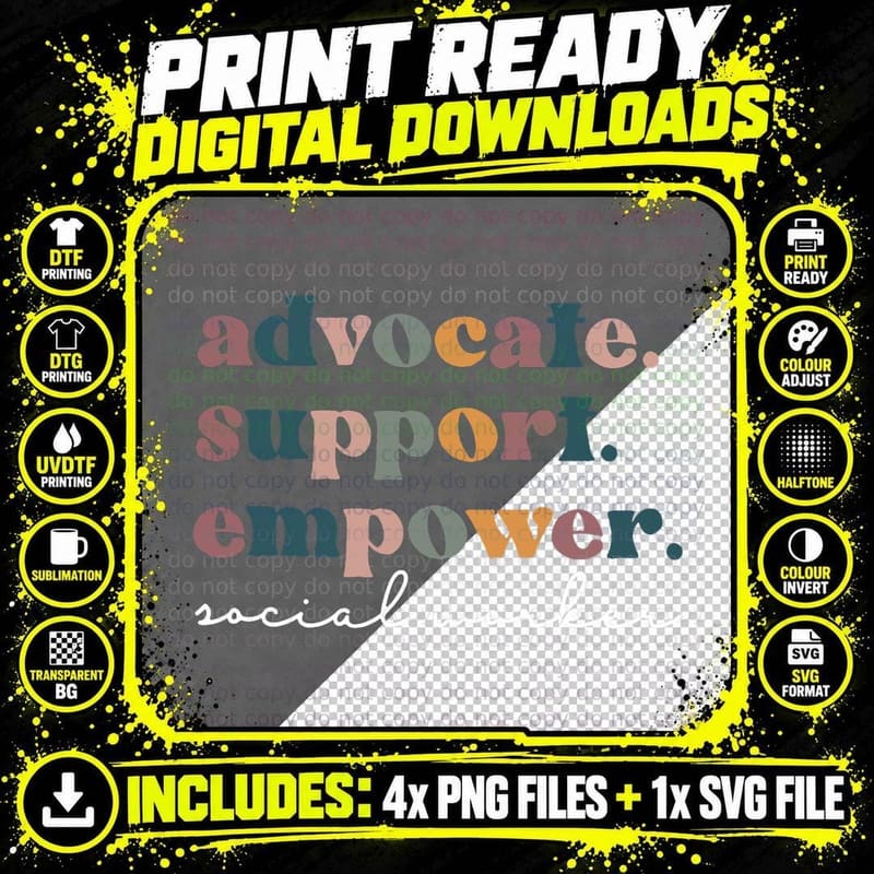 Advocate Support Empower Groovy Social Worker Graduation Png SVG Digital Bundle