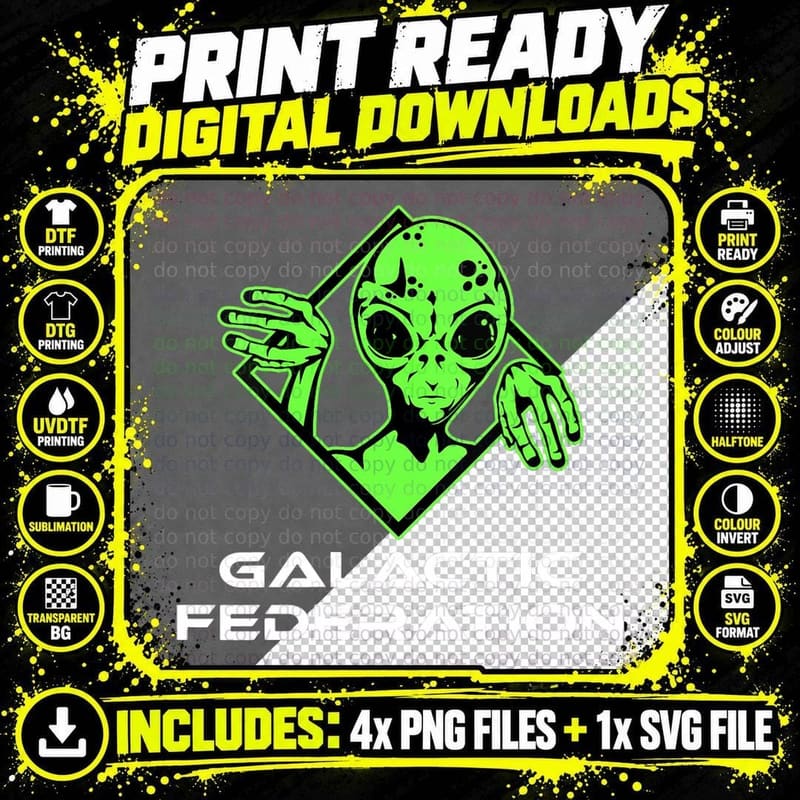 Alien Galactic Federation Vintage UFO ET Conspiracy Png SVG Digital Bundle