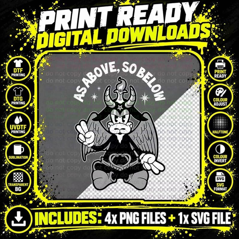 As Above So Below Retro Cartoon Baphomet Satan Goat Png SVG Digital Bundle