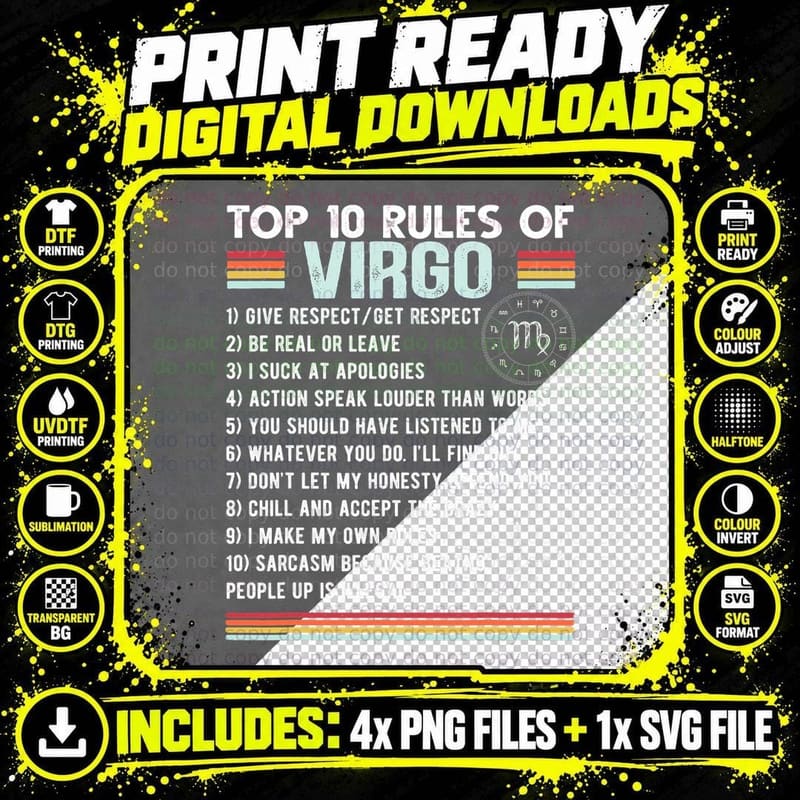 August September Birthday Astrology Retro Zodiac Sign Png SVG Digital Bundle