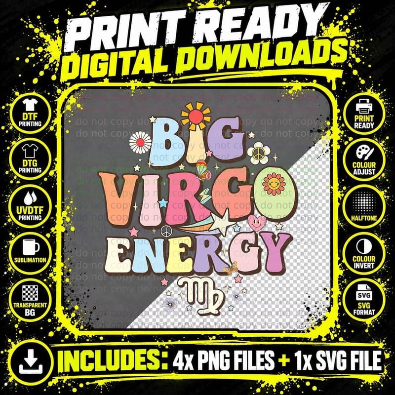 August September Birthday Groovy Astrology Zodiac Sign Png SVG Digital Bundle