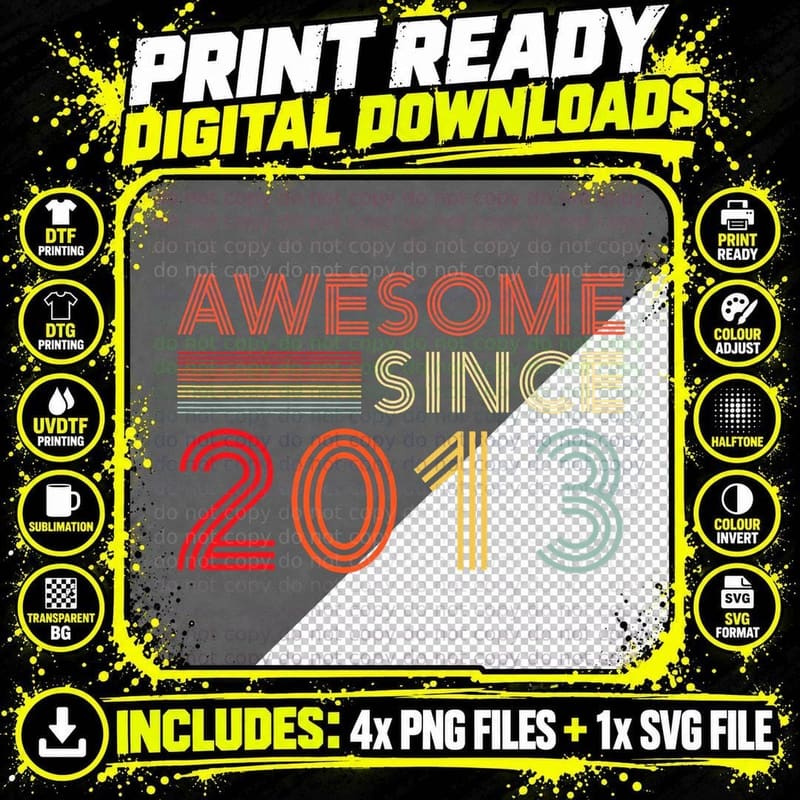Awesome Fun Since 2013 T-Shirt, Vintage Retro Typography Png SVG Digital Bundle