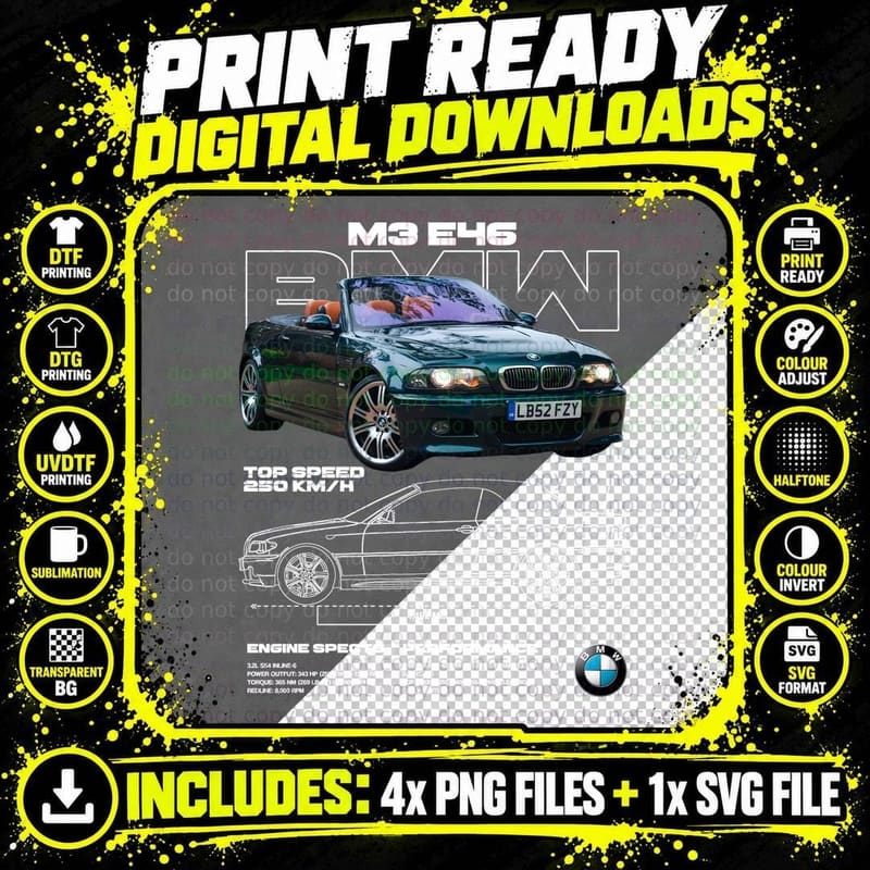 BMW Convertible T-Shirt, Classic Sports Car Tee Png SVG Digital Bundle