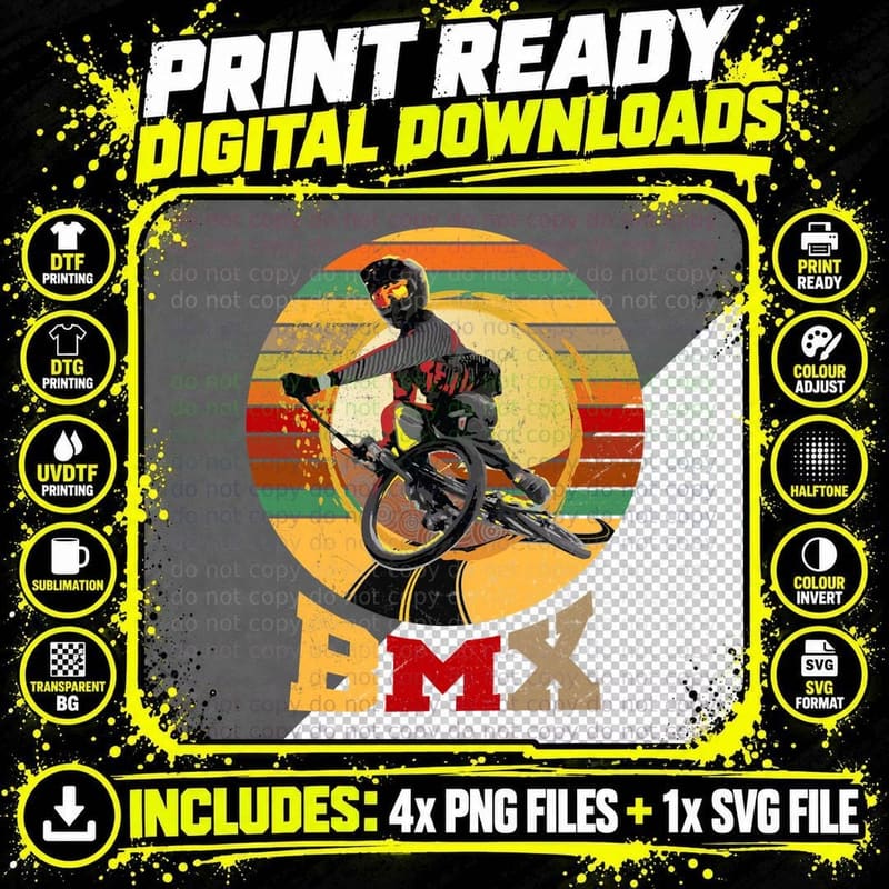 BMX Rider T-Shirt, Retro Style, Extreme Sports Apparel Png SVG Digital Bundle