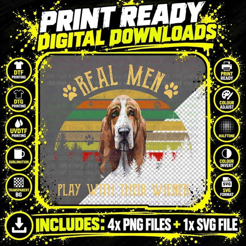 Basset Hound T-Shirt, Vintage Retro Style Png SVG Digital Bundle