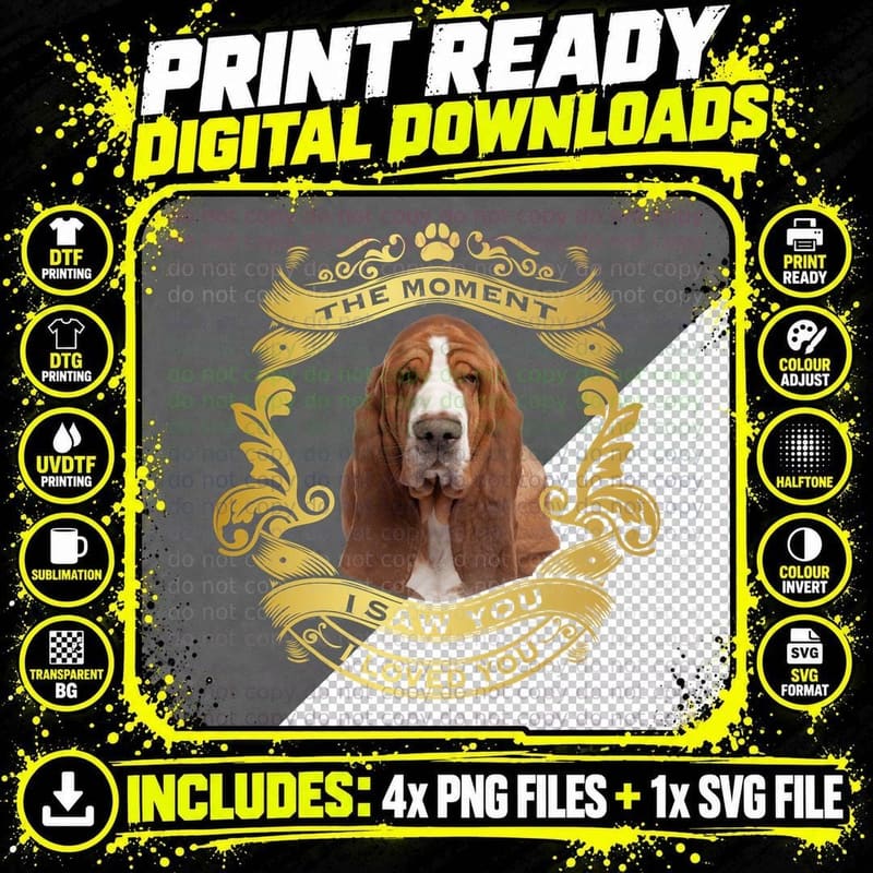 Basset Hound T-Shirt, Vintage Style, Love at First Sight Png SVG Digital Bundle