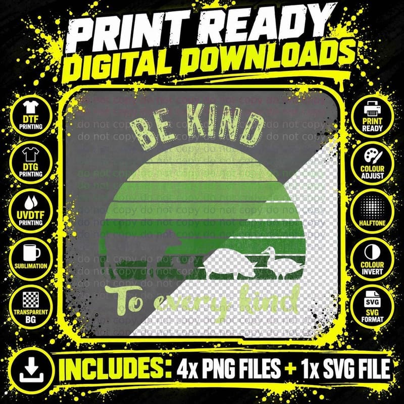 Be Kind to Every Kind T Shirt, Vegan Vegetarian Retro Png SVG Digital Bundle